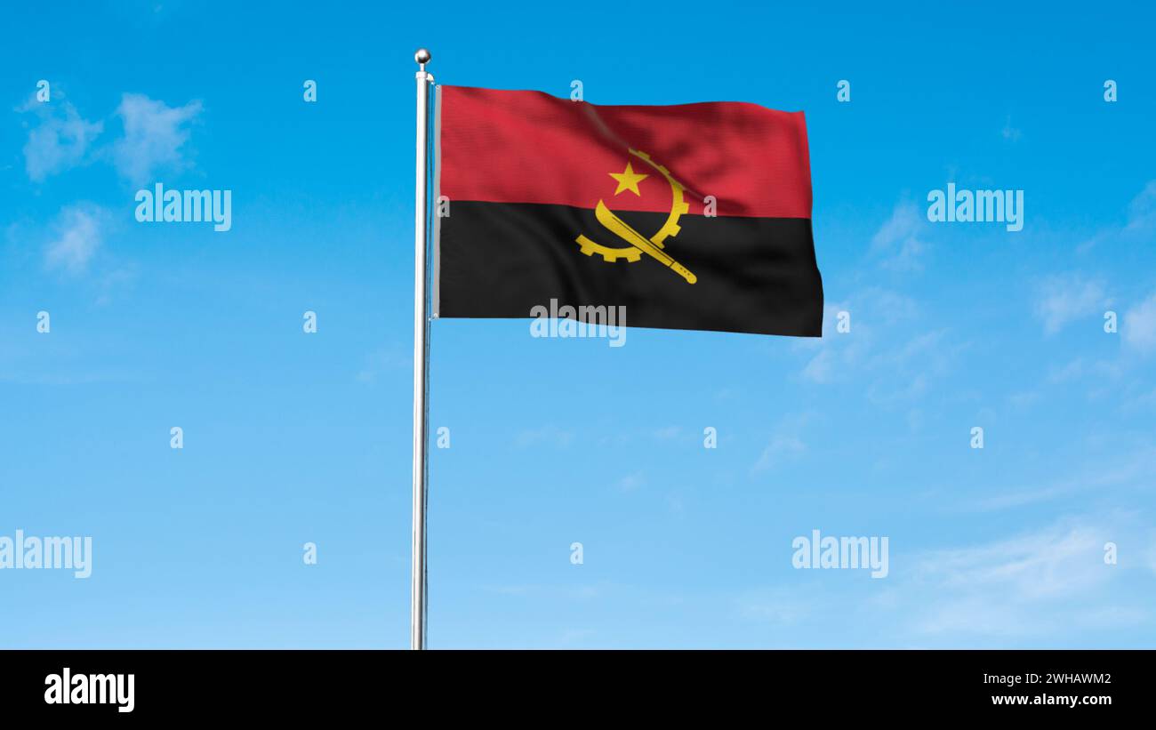 Drapeau haut détaillé de l'Angola. Drapeau national de l'Angola. Afrique. Illustration 3D. Banque D'Images