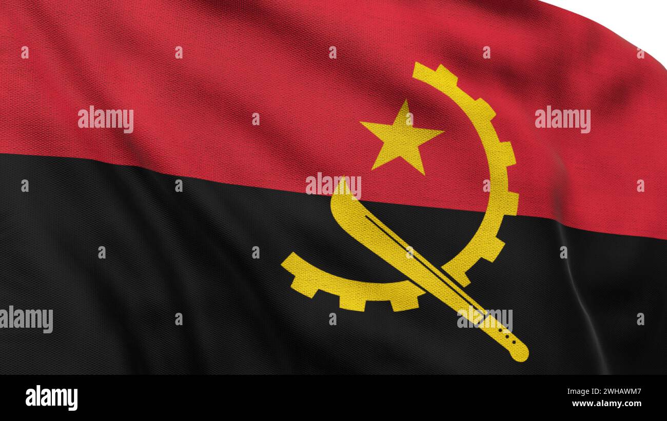 Drapeau haut détaillé de l'Angola. Drapeau national de l'Angola. Afrique. Illustration 3D. Banque D'Images