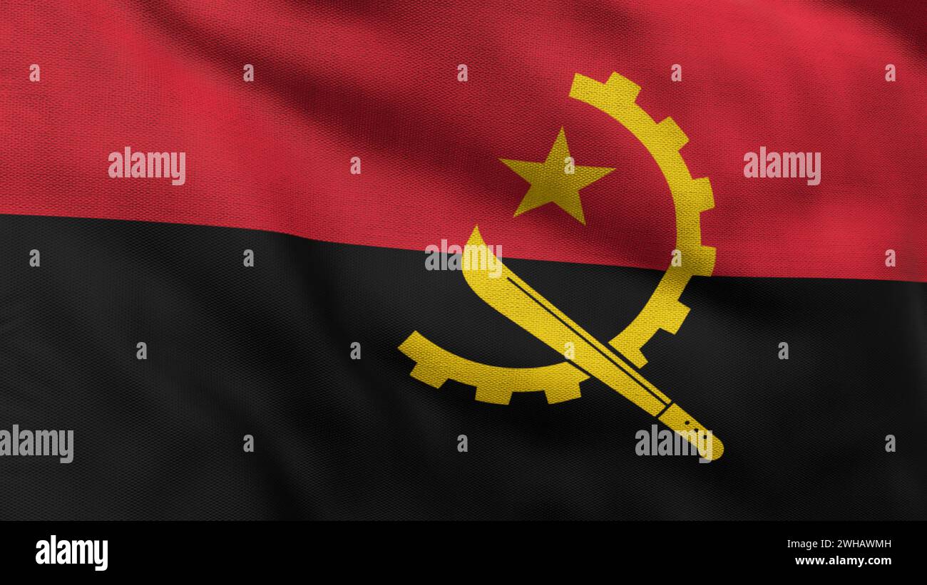 Drapeau haut détaillé de l'Angola. Drapeau national de l'Angola. Afrique. Illustration 3D. Banque D'Images