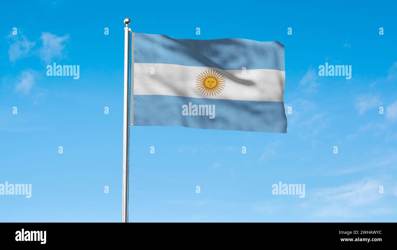 Drapeau haut détaillé de l'Argentine. Drapeau national de l'Argentine. Amérique du Sud. Illustration 3D. Banque D'Images