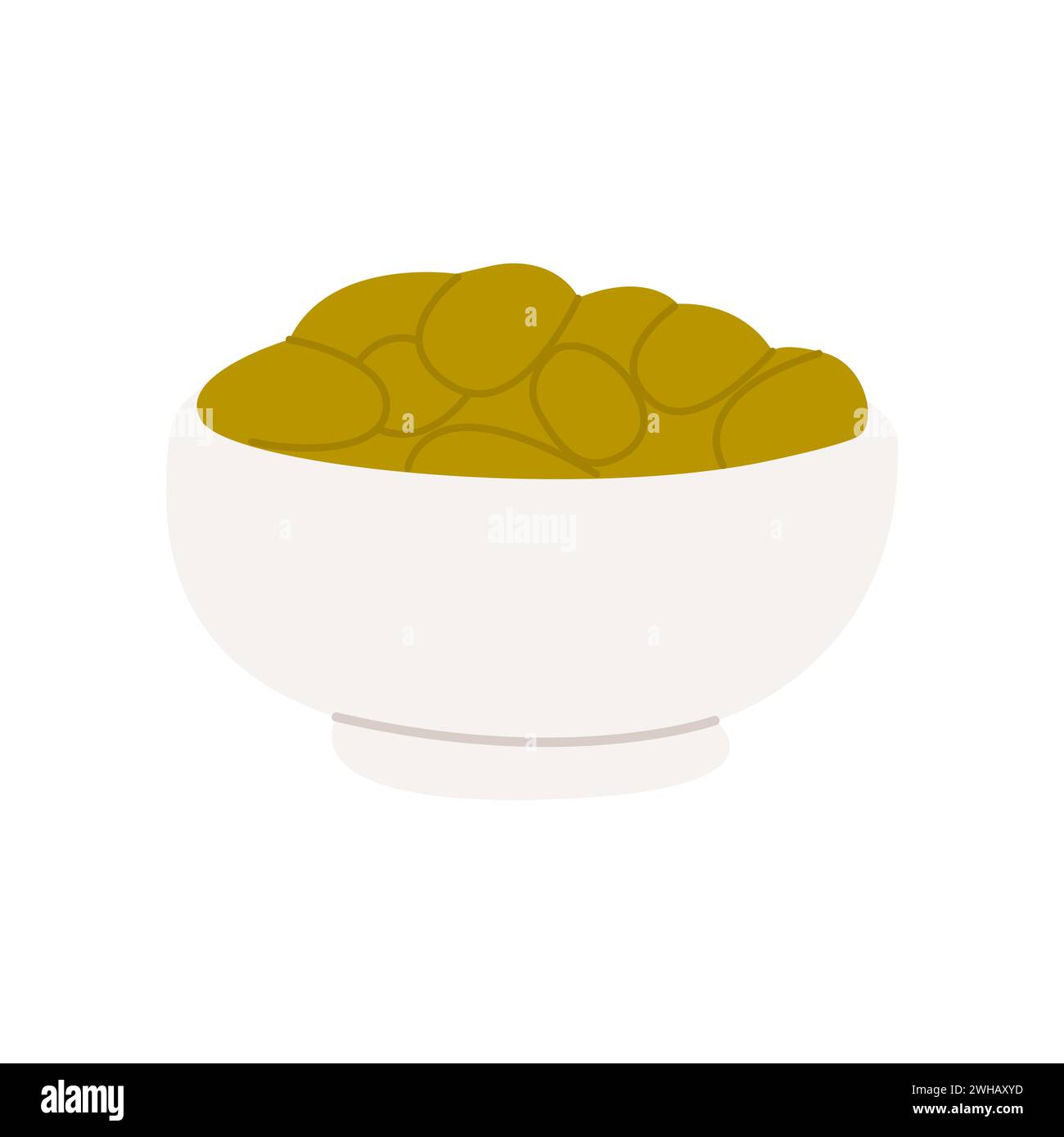 Olives vertes dénoyautées et farcies de piment de poivron rouge. Hors-d'œuvre sain, en-cas méditerranéen. Accompagnement cocktail. Olives dans une assiette ou un bol. Vect Illustration de Vecteur