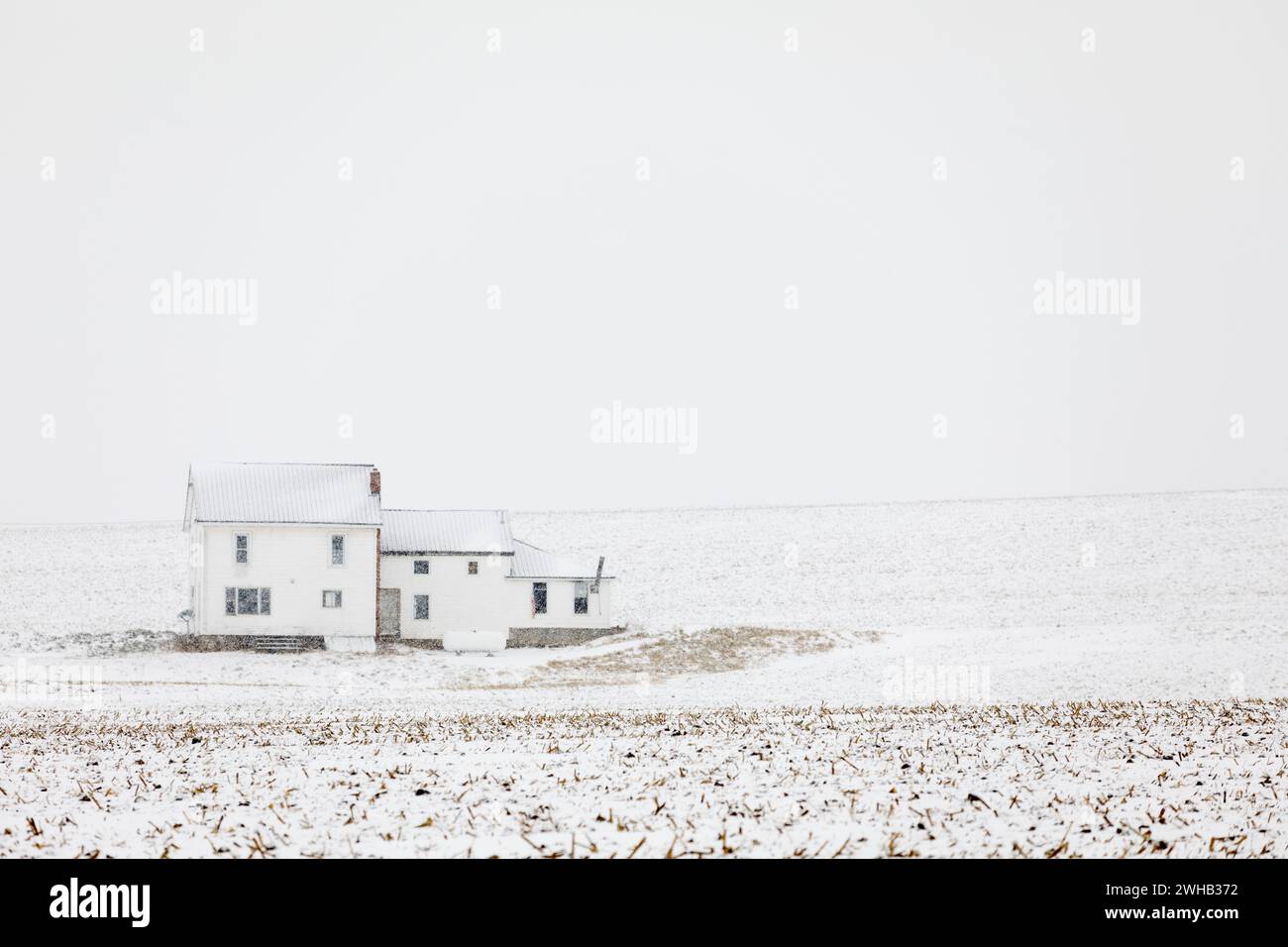 Neige en janvier, dans un pays agricole rural, Mohawk Valley, État de New York, États-Unis. Banque D'Images
