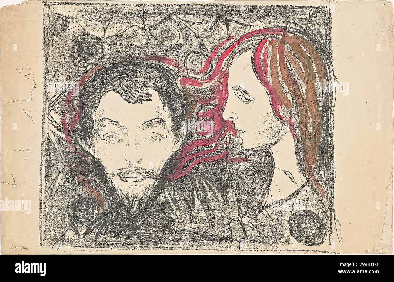 Mans head in hair 1896 gravure sur bois par edvard munch 1863 1944 — free download