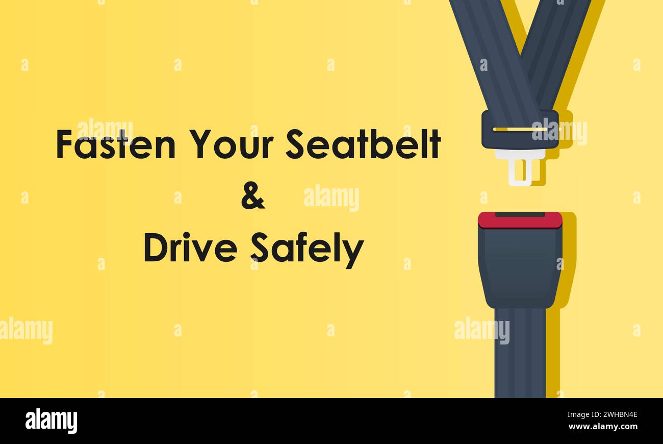 Attachez votre concept de ceinture de sécurité sur fond jaune. Conduisez en toute sécurité. Illustration vectorielle. Illustration de Vecteur