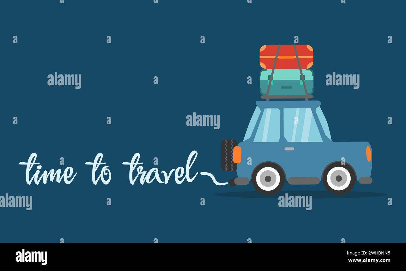 Affiche du concept Time to Travel. Voyagez en voiture. Road trip. Illustration vectorielle. Illustration de Vecteur