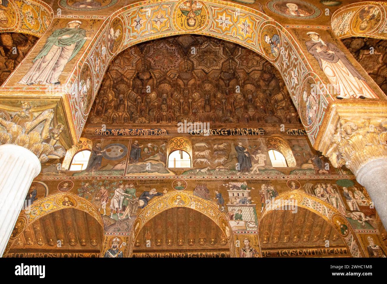Intérieur de la chapelle palatine à Palerme, Sicile, Italie Banque D'Images