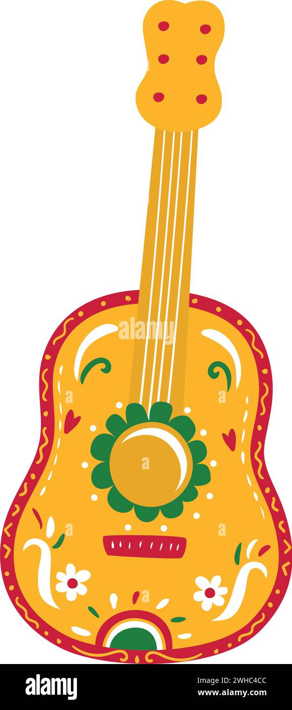 Vecteur d'icône de guitare en bois décoré coloré isolé Illustration de Vecteur