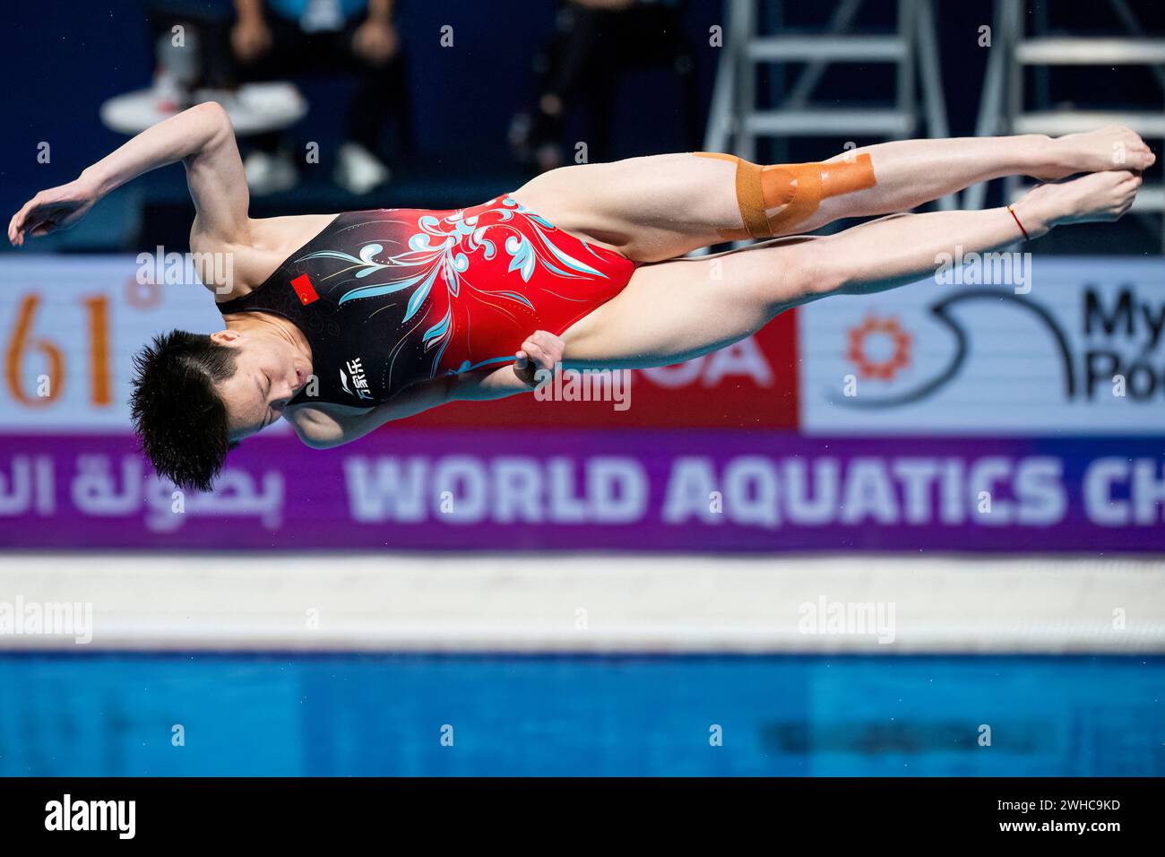 Doha, Qatar. 09th Feb, 2024. La chinoise Yani Chang participe à la finale de tremplin de plongeon féminin de 3m lors des 21es Championnats du monde de natation au Hamad Aquatic Center à Doha (Qatar), le 9 février 2024. Crédit : Insidefoto di andrea staccioli/Alamy Live News Banque D'Images