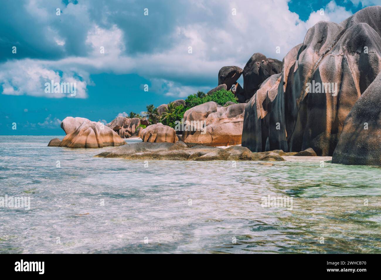 La plus belle plage unique des Seychelles - Anse source D'argent. Banque D'Images