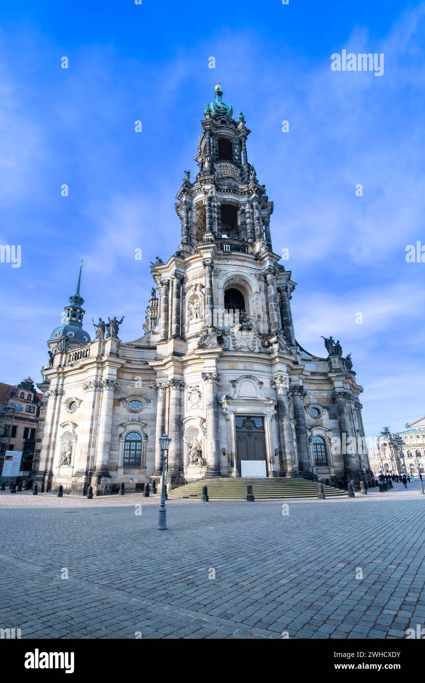 Cathédrale St Trinitatis, Schlossplatz, Dresde, Elbflorenz, Saxe, Allemagne Banque D'Images