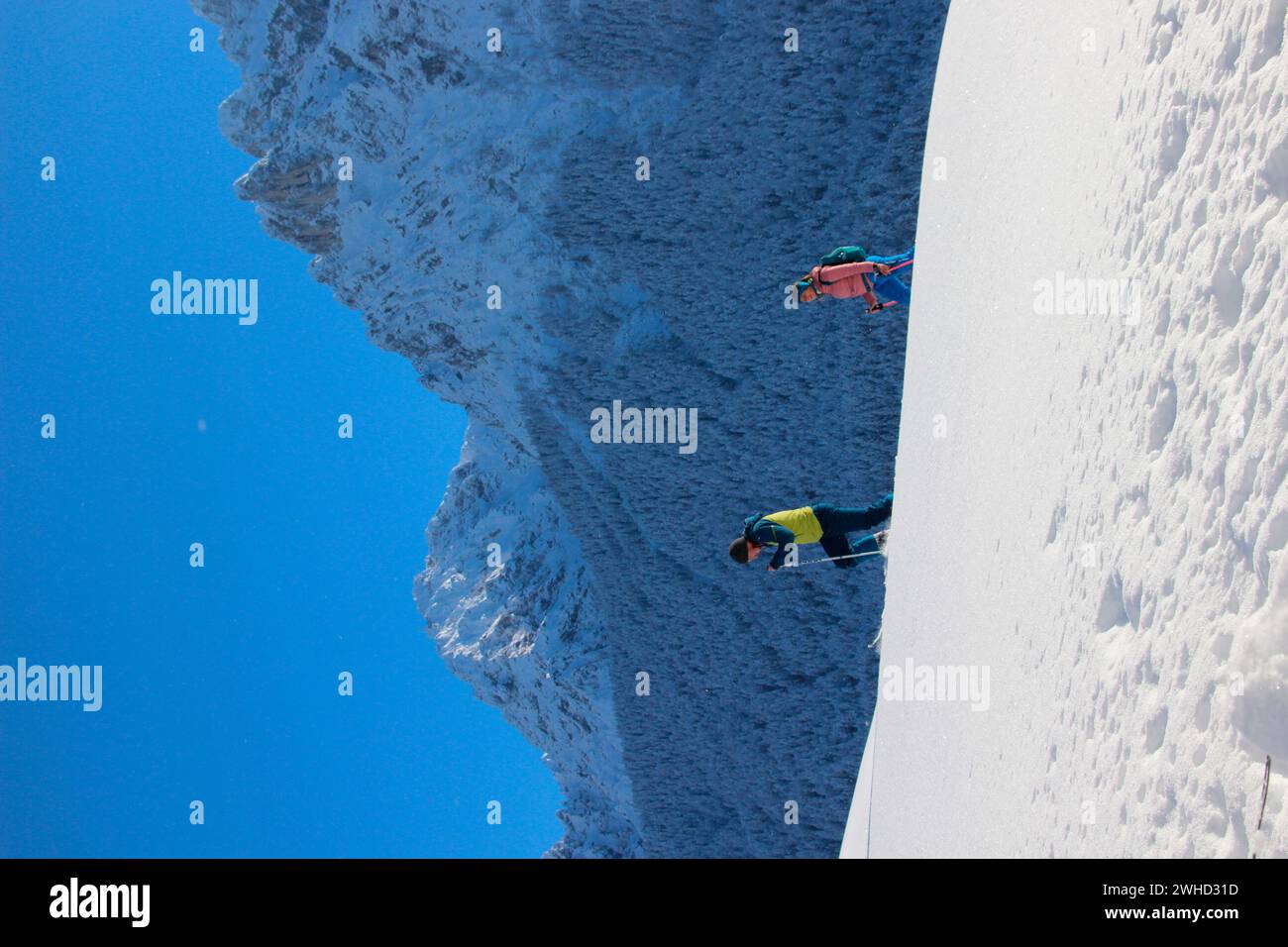 Skieur de randonnée en ski dans le paysage d'hiver près de Mittenwald, skieur de tourisme, Werdenfelser Land, haute-Bavière, Bavière, Allemagne du Sud, Allemagne, UE Banque D'Images