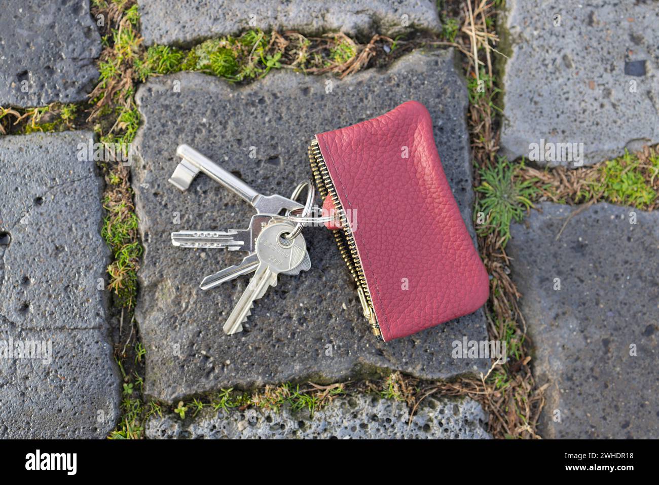 Bouquet perdu de clés dans la rue, image symbolique, clé d'appartement perdue, Banque D'Images