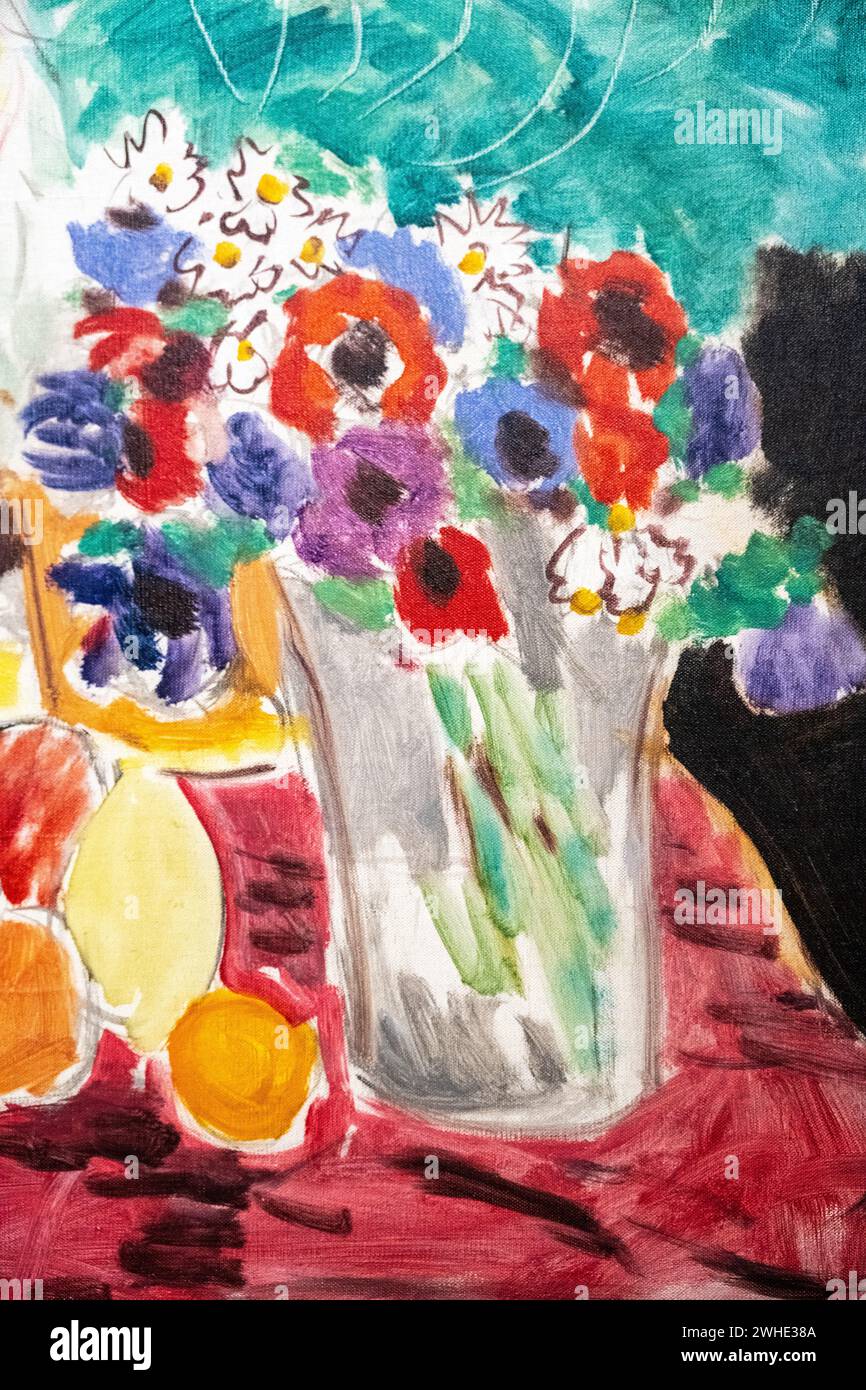 Une partie de la peinture à l'huile sur toile de Henri Matisse de 1940 « Robe rayée, fruit et anémones » au Musée d'Art de Baltimore Banque D'Images
