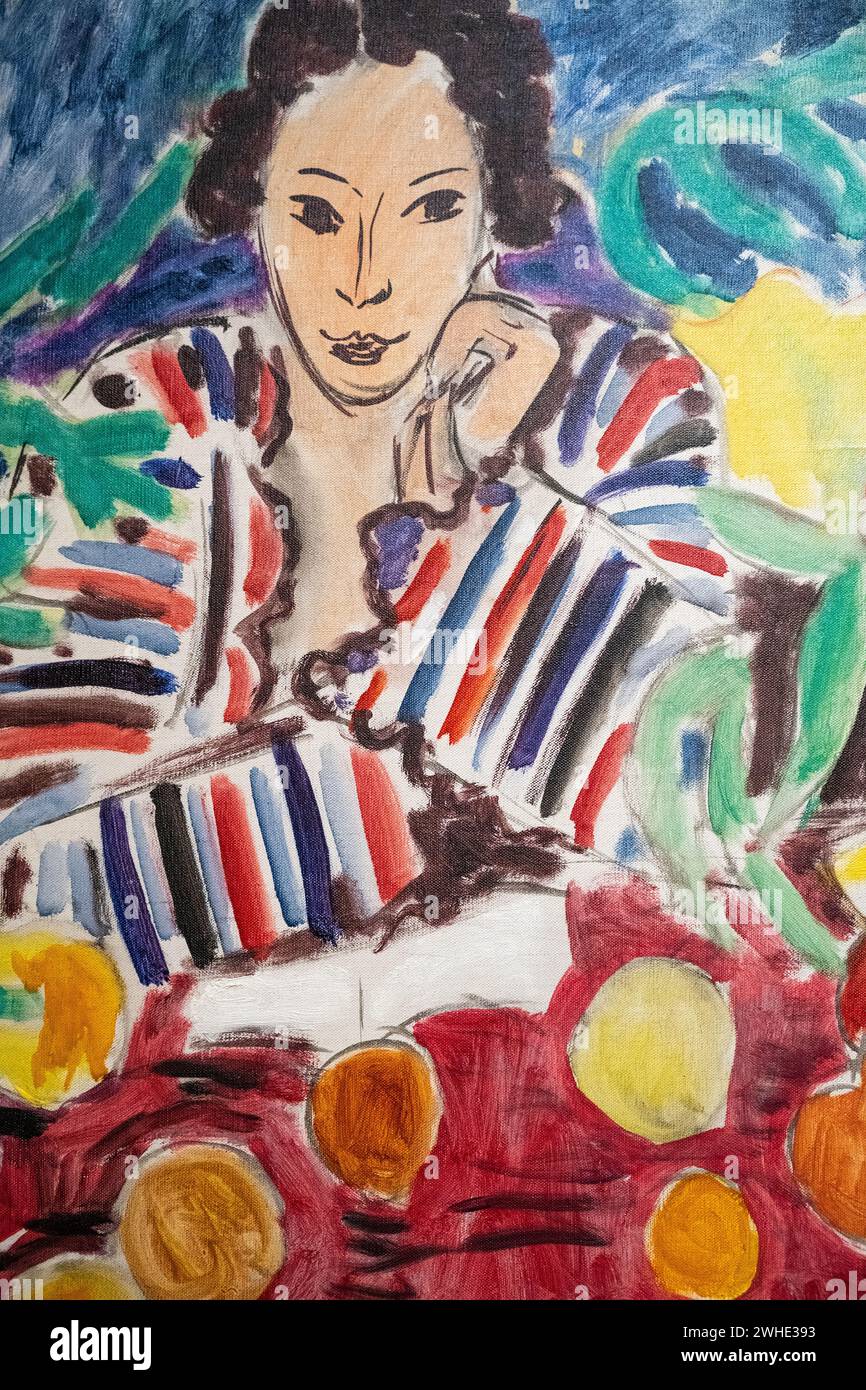 Une partie de la peinture à l'huile sur toile de Henri Matisse de 1940 « Robe rayée, fruit et anémones » au Musée d'Art de Baltimore Banque D'Images