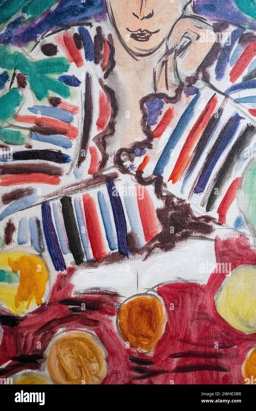 Une partie de la peinture à l'huile sur toile de Henri Matisse de 1940 « Robe rayée, fruit et anémones » au Musée d'Art de Baltimore Banque D'Images