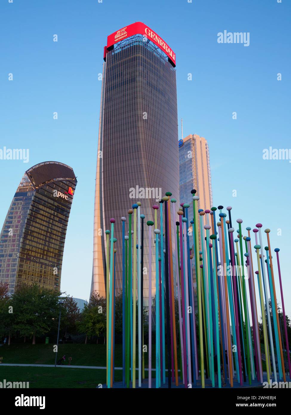 CityLife, parc moderne de Milan, Lombardie, Italie, avec les trois tours Banque D'Images