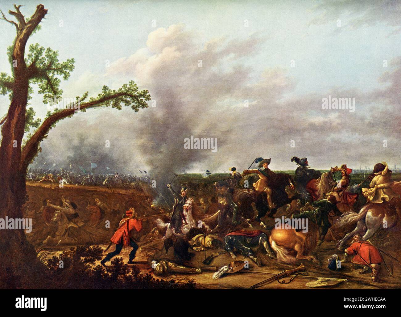 Ce tableau de Jan Asselijn (1610-1652) montre Gustav Adolf, roi de Suède, dans une bataille près de Lutzen. Il est dans la collection de peinture royale de Braunschweig. Gustave Adolphe, également connu sous le nom de Gustave II Adolphe ou Gustave II Adolphe, fut roi de Suède de 1611 à 1632, et est crédité de l'ascension de la Suède en tant que grande puissance européenne. Jan Asselijn était un peintre néerlandais de l'âge d'or. Banque D'Images