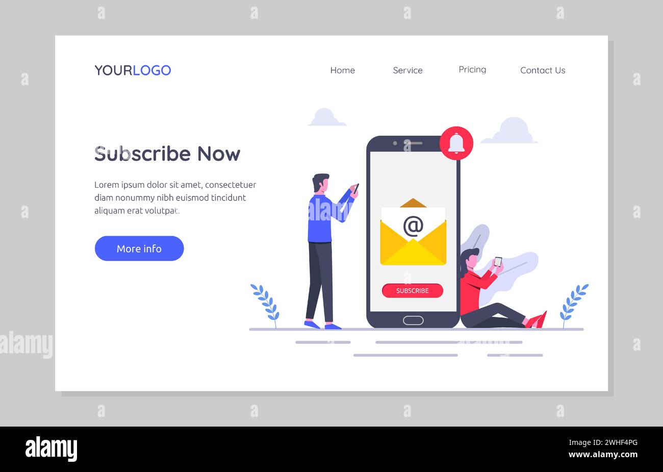 Modèle de page d'arrivée de l'illustration du concept d'abonnement. Illustration de Vecteur
