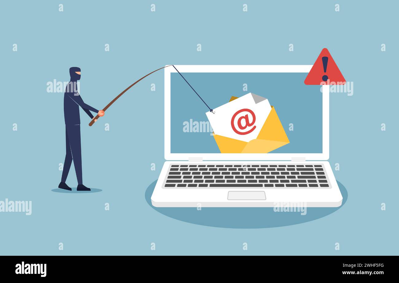 Le pirate casse le courrier électronique sur le concept d'écran d'ordinateur portable. illustration vectorielle de phishing et de cybercriminalité Illustration de Vecteur