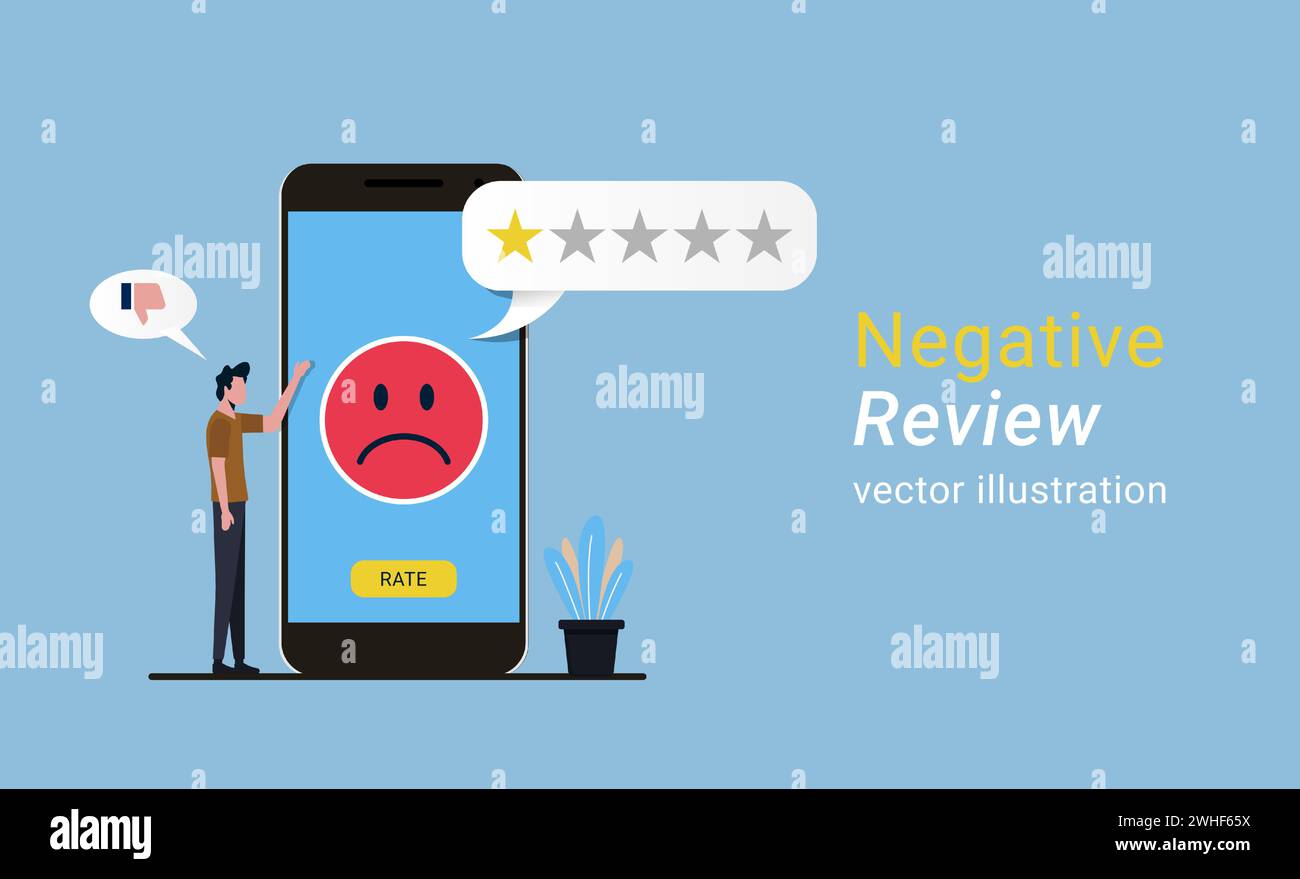 commentaires négatifs ou avis sur le concept en ligne, évaluation du service client Illustration de Vecteur