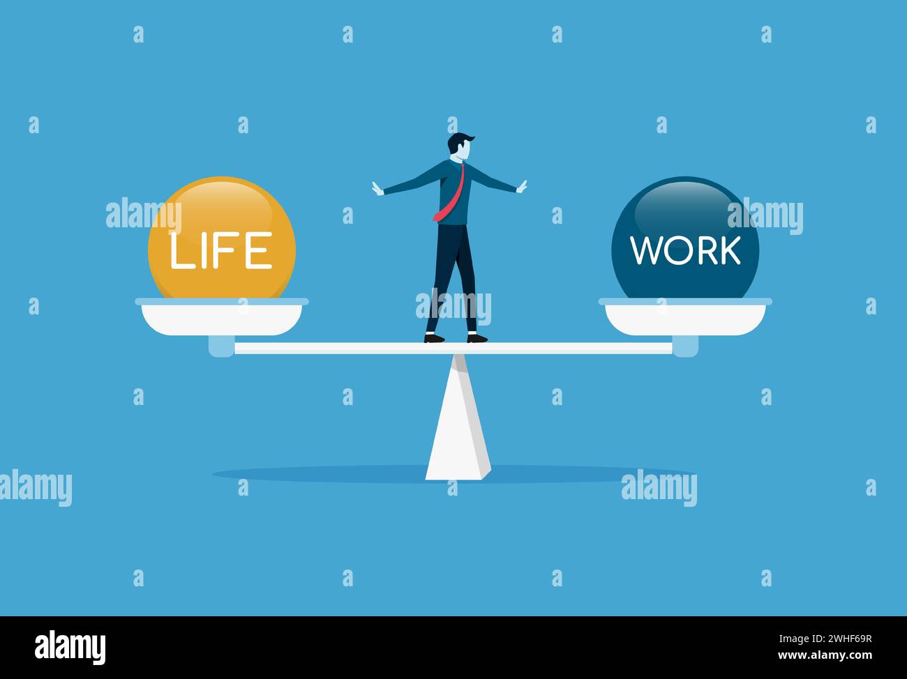 Homme d'affaires équilibrant le travail et la vie sur l'illustration vectorielle à l'échelle Illustration de Vecteur
