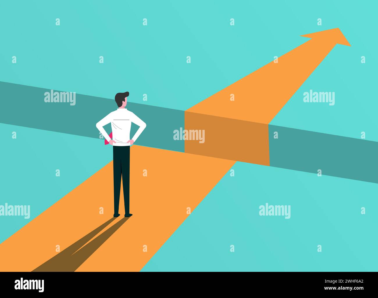 Homme d'affaires debout devant des obstacles. Problème et surmonter les défis pour réussir, illustration vectorielle Illustration de Vecteur