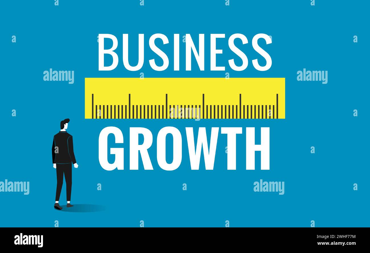 Concept de mesure de la croissance de l'entreprise. Identifier, mesurer et mettre en œuvre une stratégie commerciale Illustration de Vecteur