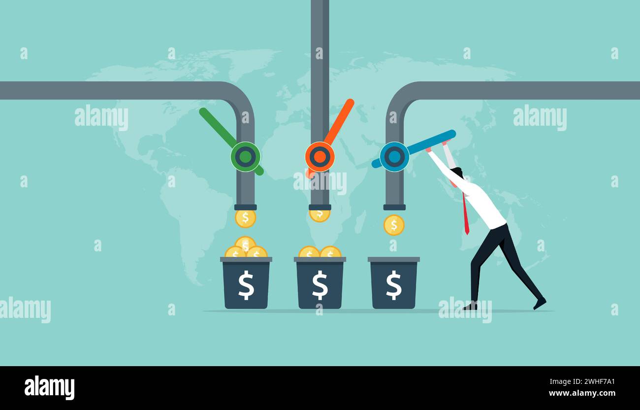 Richesse financière multiple flux de revenu concept. Flux de revenus multiples provenant de revenus passifs ou de revenus provenant d'investir dans des actifs multiples Illustration de Vecteur