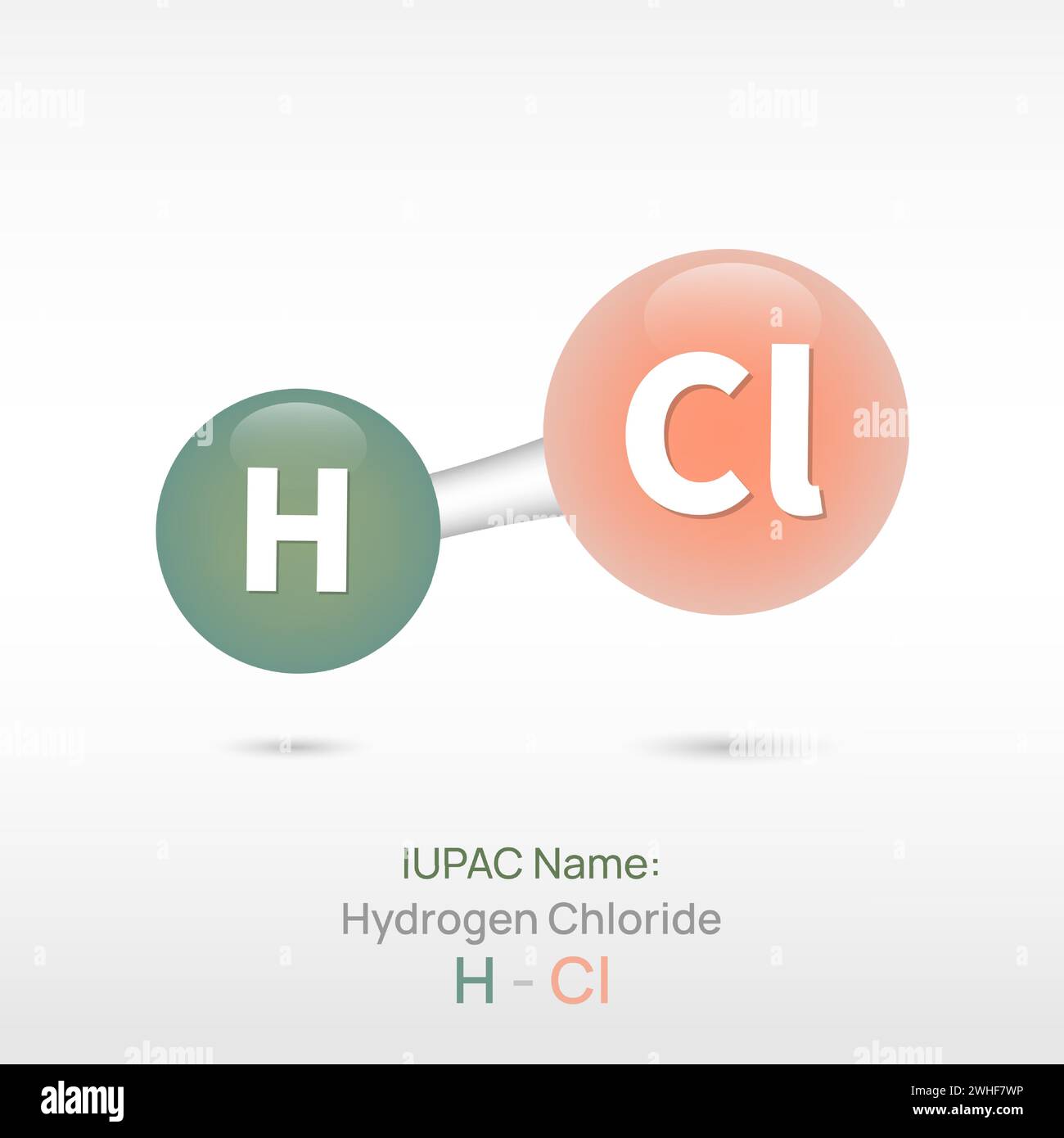 Chlorure d'hydrogène, acide corrosif fort couramment utilisé en laboratoire ou dans un processus chimique, isolé avec un fond blanc Illustration de Vecteur
