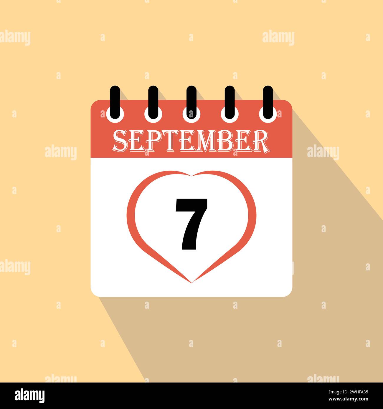 Icône jour calendrier - 7 septembre. 7èmes jours du mois, illustration vectorielle. Illustration de Vecteur