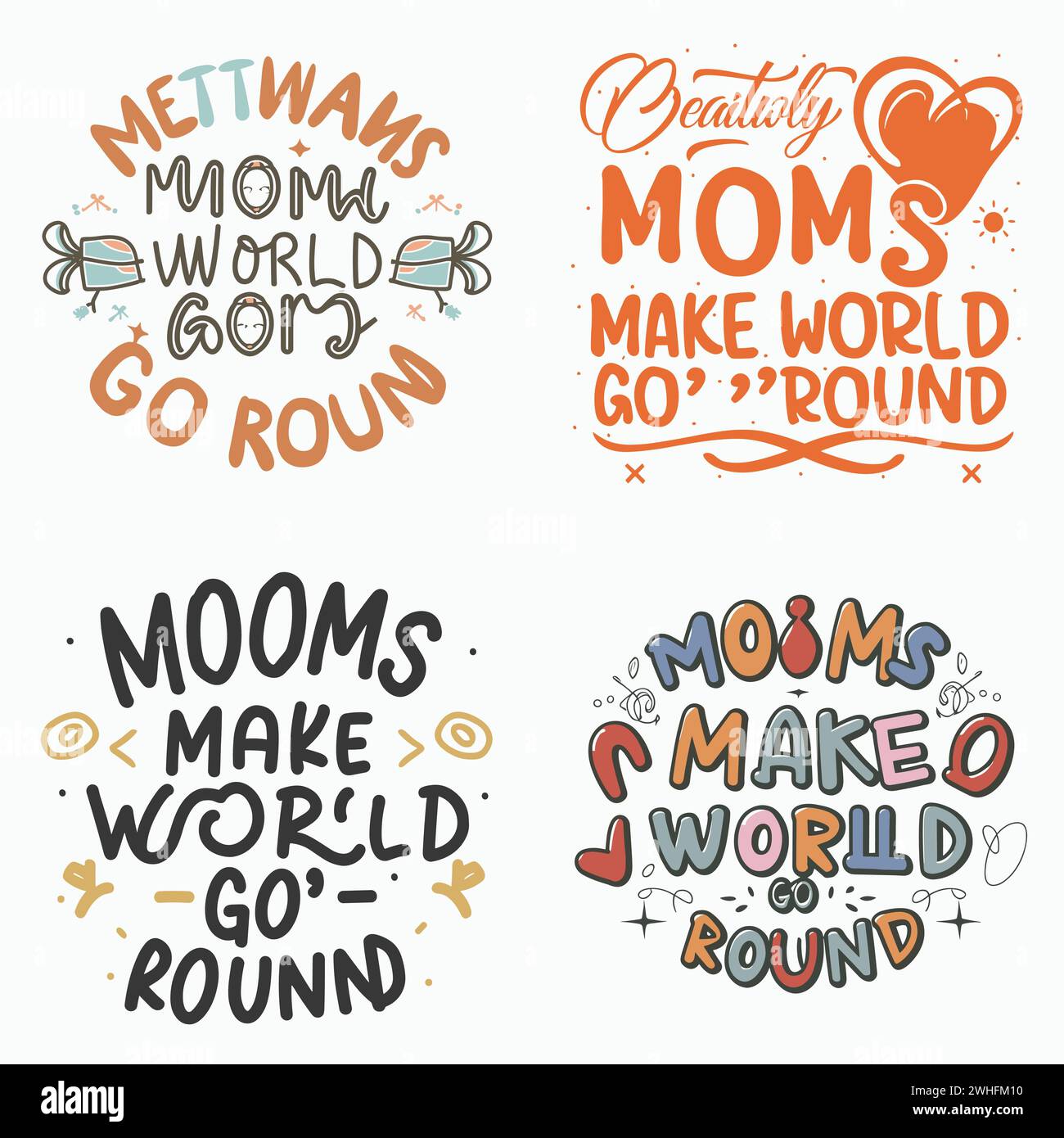 Vêtements expressifs de fête des mères, lettrage maman et T-shirt graphique, ensemble vectoriel de chemise de fête des mères, ensemble t-shirt heureux de fête des mères, fête des mères Illustration de Vecteur