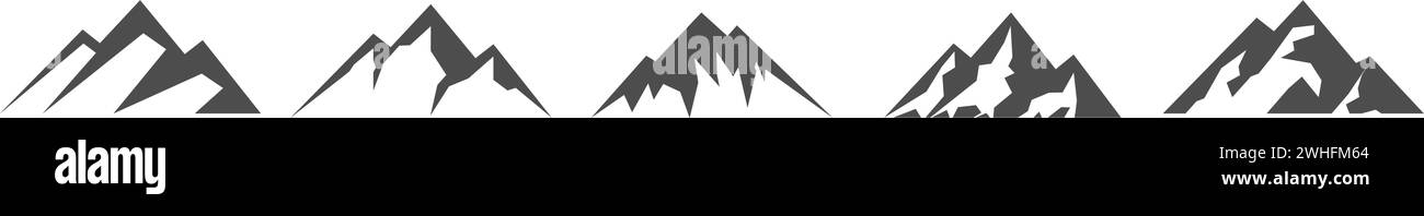 icônes de montagne et de chaîne en noir Illustration de Vecteur