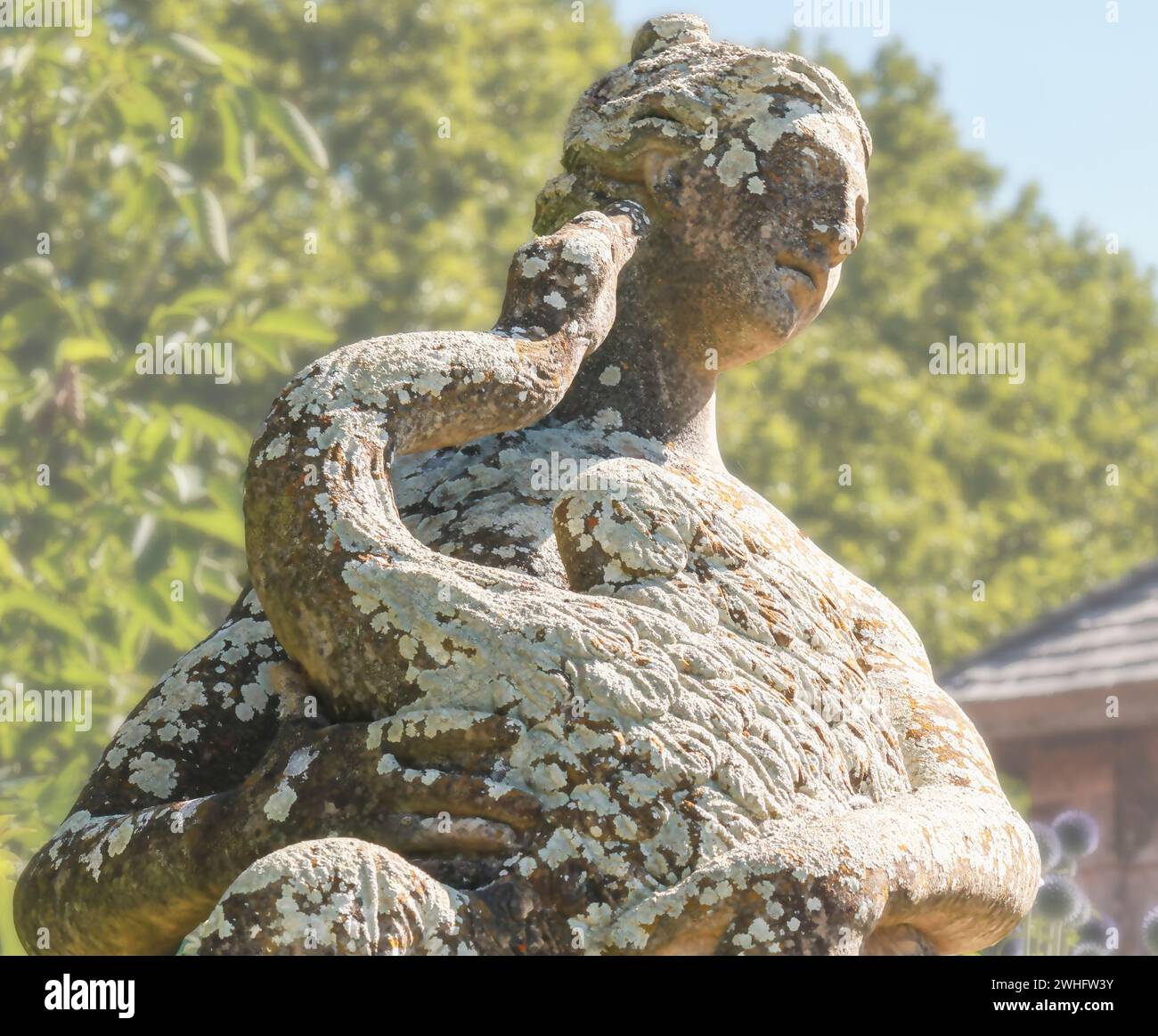 Gros plan, sculpture de la déesse Junon avec paon, château de Ludwigsburg Banque D'Images