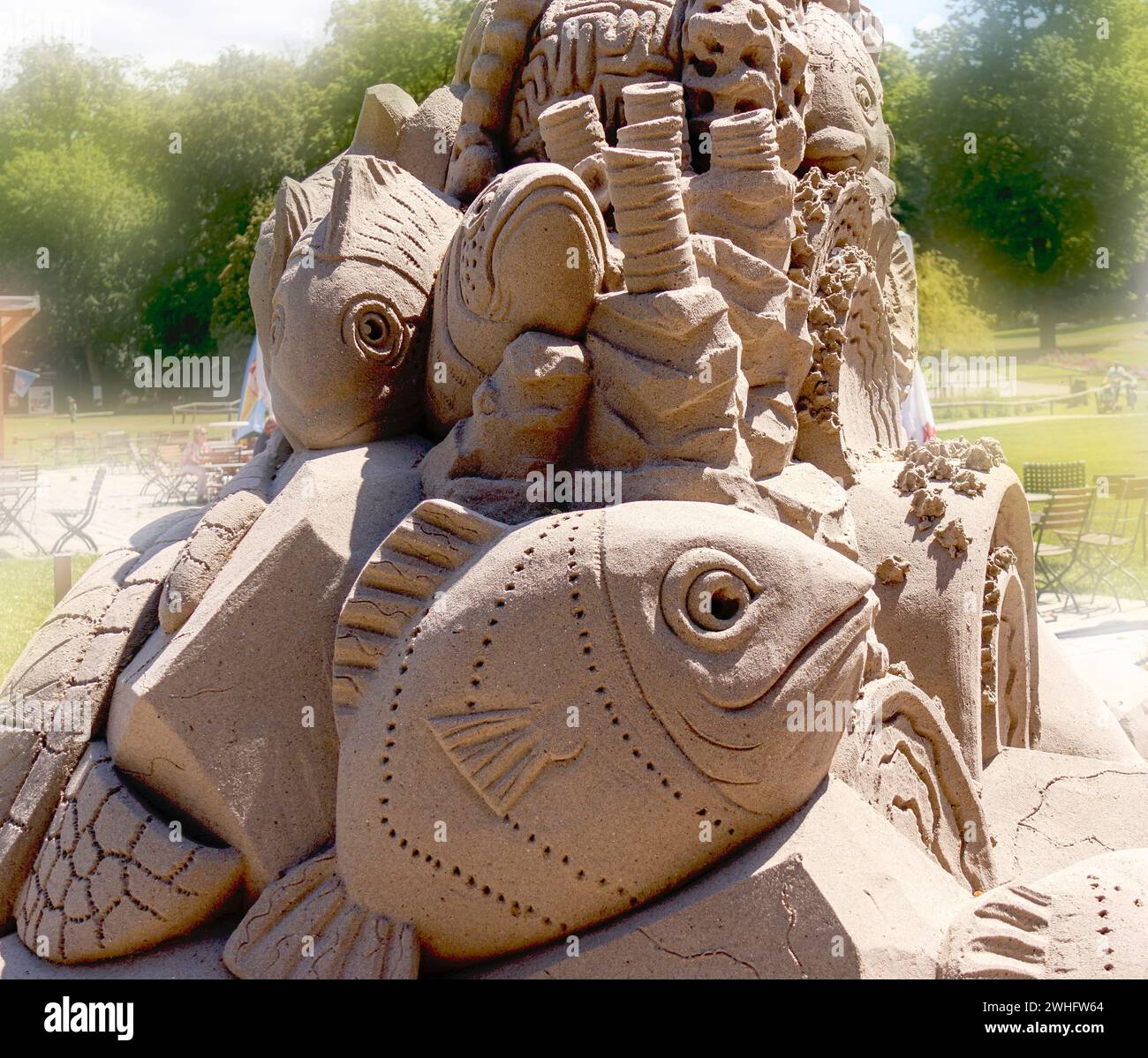 Art du sable, thème monde sous-marin, vue détaillée, poissons Banque D'Images