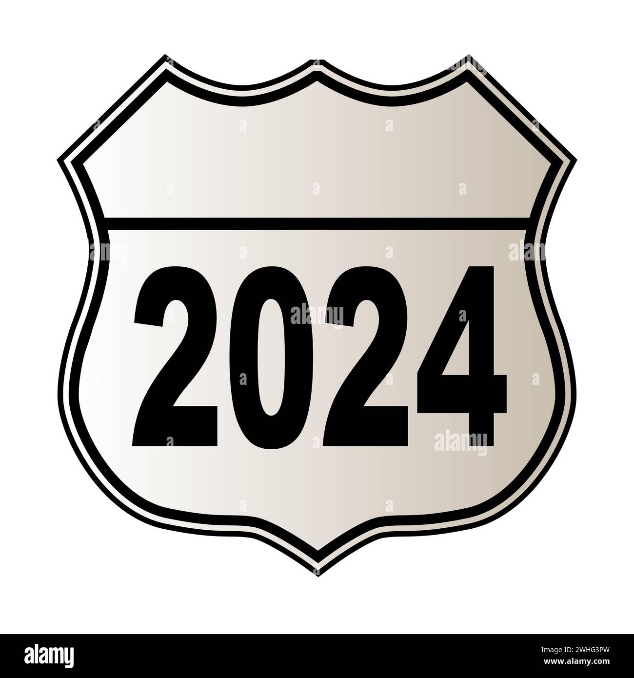 Panneau de signalisation sur fond blanc et légende 2024 Banque D'Images