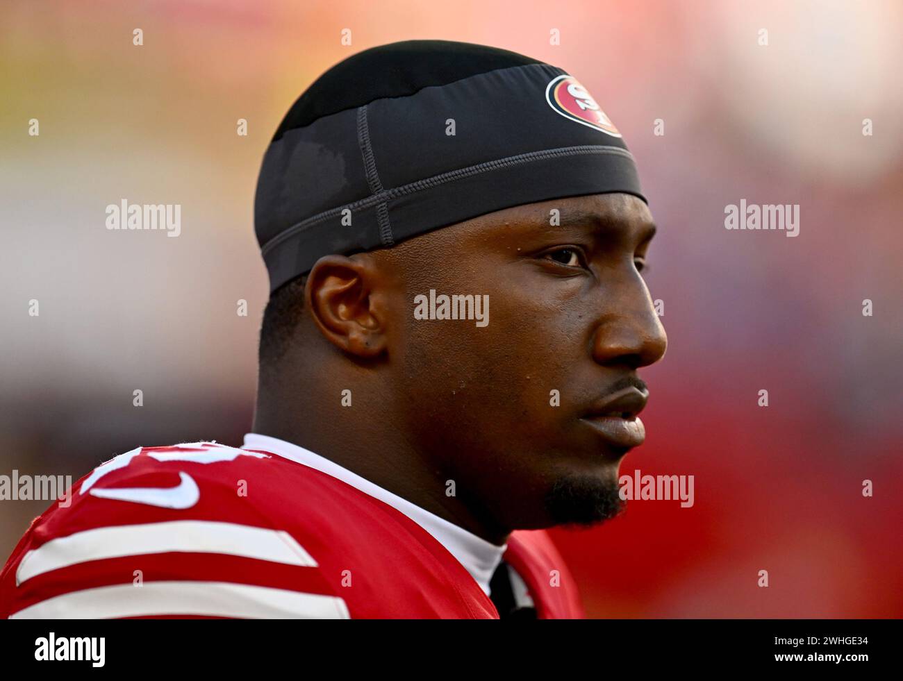 Santa Clara, États-Unis. 28 janvier 2024. Deebo Samuel des 49ers de San Francisco (19) avant leur match de championnat NFC contre les Lions de Détroit au Levi's Stadium de Santa Clara, Californie, le dimanche 28 janvier 2024. (Photo de Jose Carlos Fajardo/Bay Area News Group/TNS/SIPA USA) crédit : SIPA USA/Alamy Live News Banque D'Images