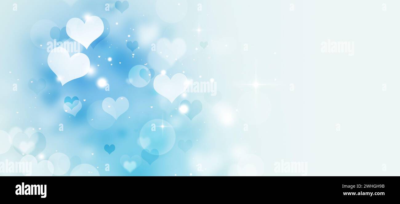 saint-valentin beau fond chaud bleu. bannière de coeurs et de lumières bokeh floues brillantes Banque D'Images
