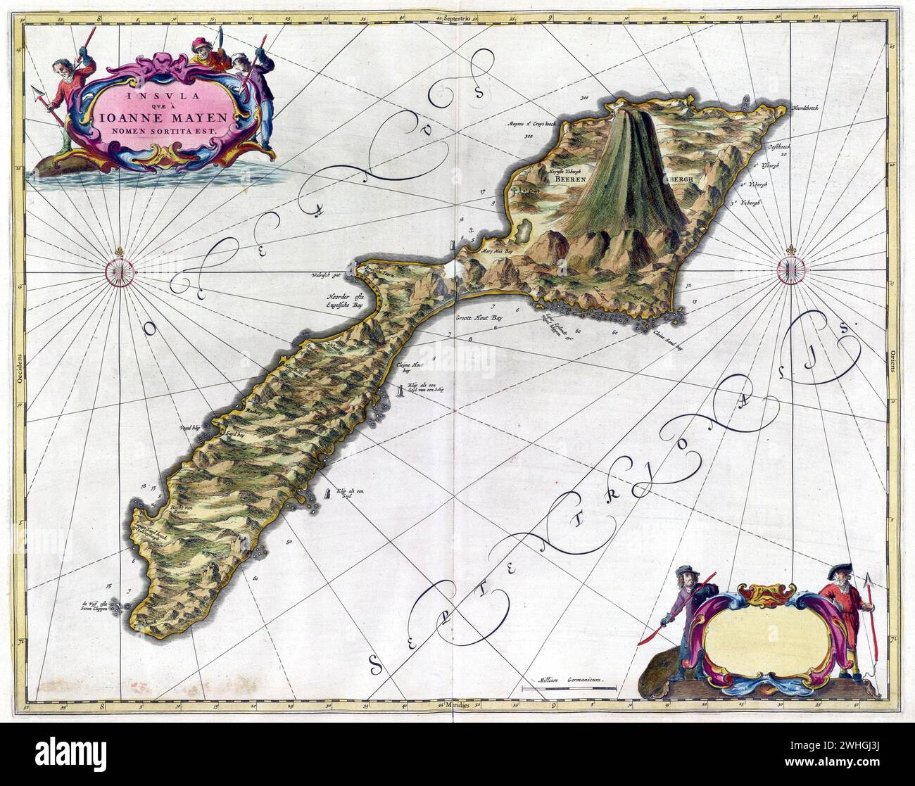 Carte historique de la carte de Jan Mayen Island Norway, Willem et Johannes Joan Blaeu, CA 1640 Banque D'Images