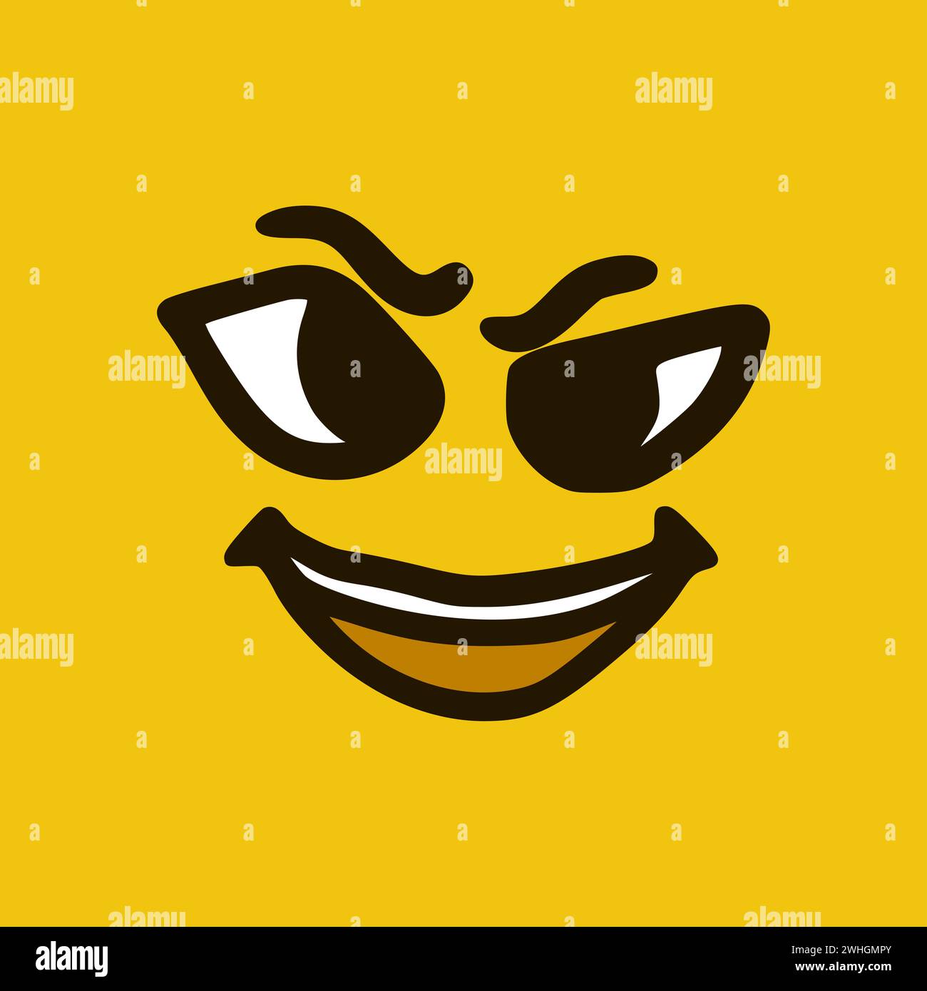 Visage sournois. Expressions de visage de dessin animé. Illustration de la bouche et des yeux des personnages Doodle. Banque D'Images