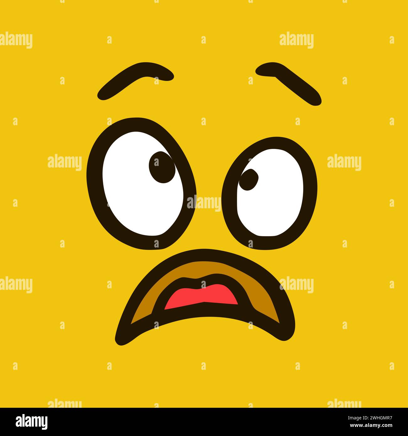 Visage effrayé. Expressions de visage de dessin animé. Illustration de la bouche et des yeux des personnages Doodle. Banque D'Images