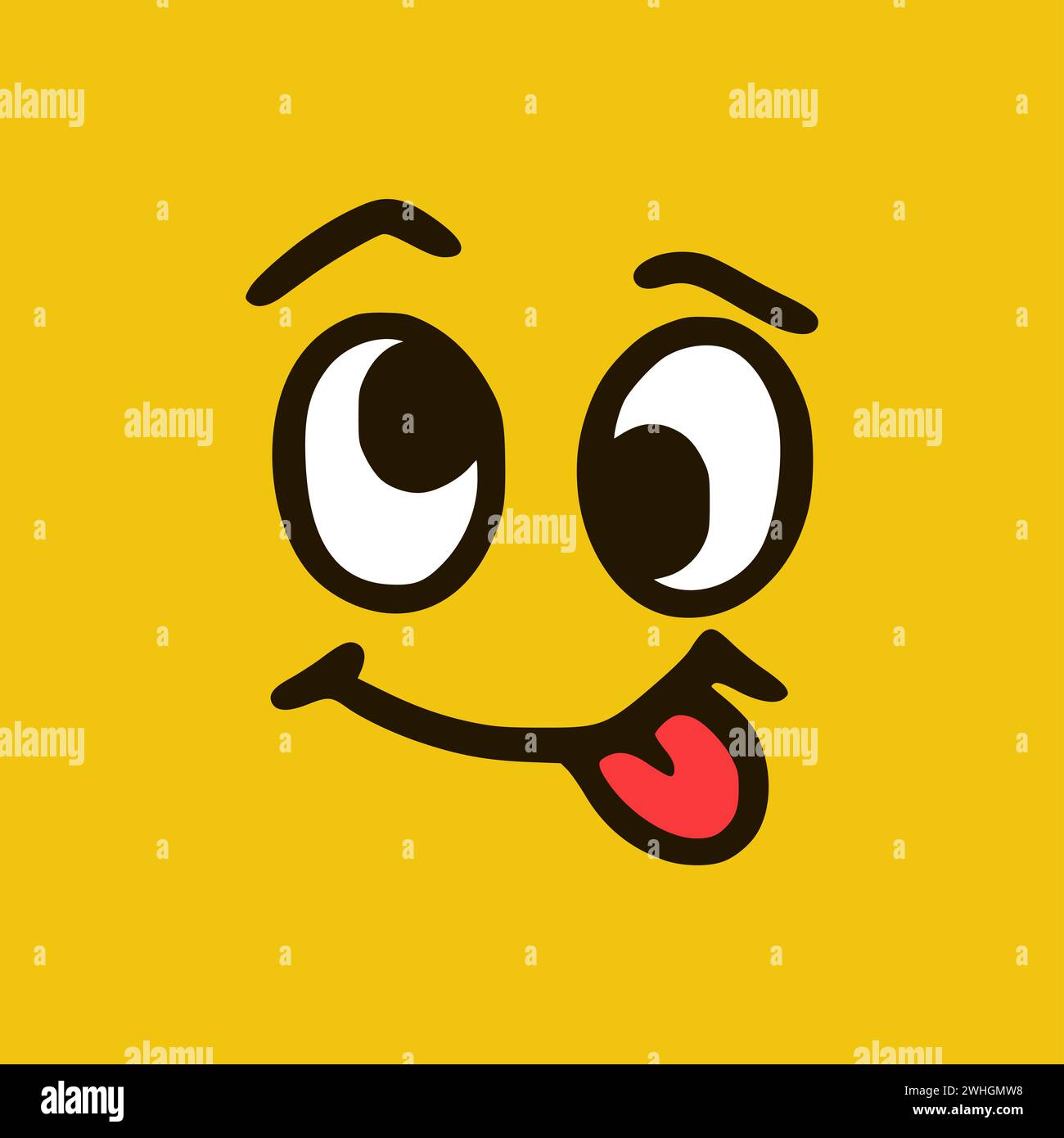 Drôle de visage montrant la langue. Expressions de visage de dessin animé. Illustration de la bouche et des yeux des personnages Doodle. Banque D'Images