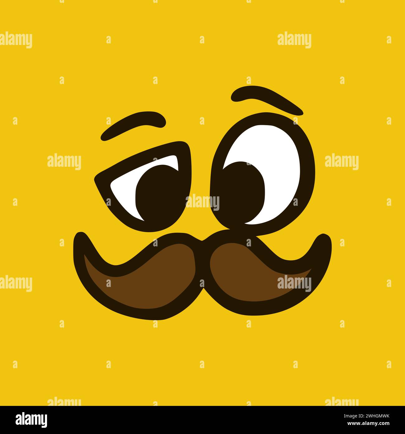 Drôle de visage moustachié. Expressions de visage de dessin animé. Illustration de la bouche et des yeux des personnages Doodle. Banque D'Images