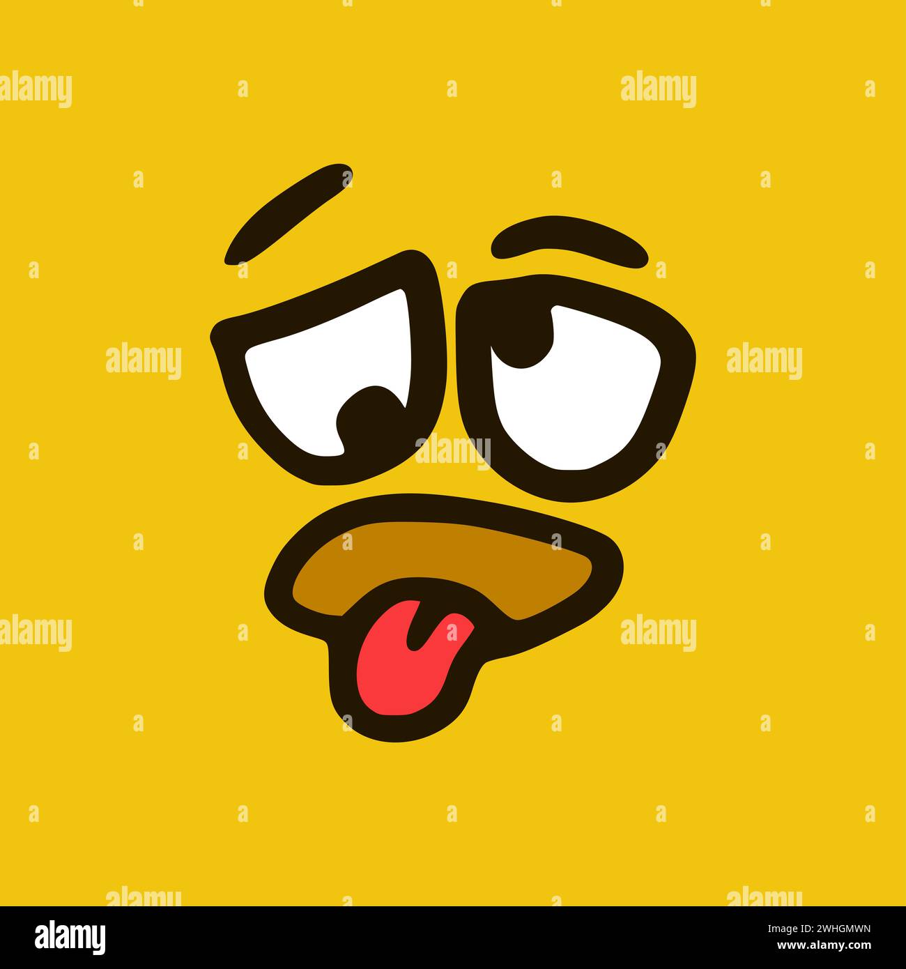 Triste visage montre la langue. Expressions de visage de dessin animé. Illustration de la bouche et des yeux des personnages Doodle. Banque D'Images