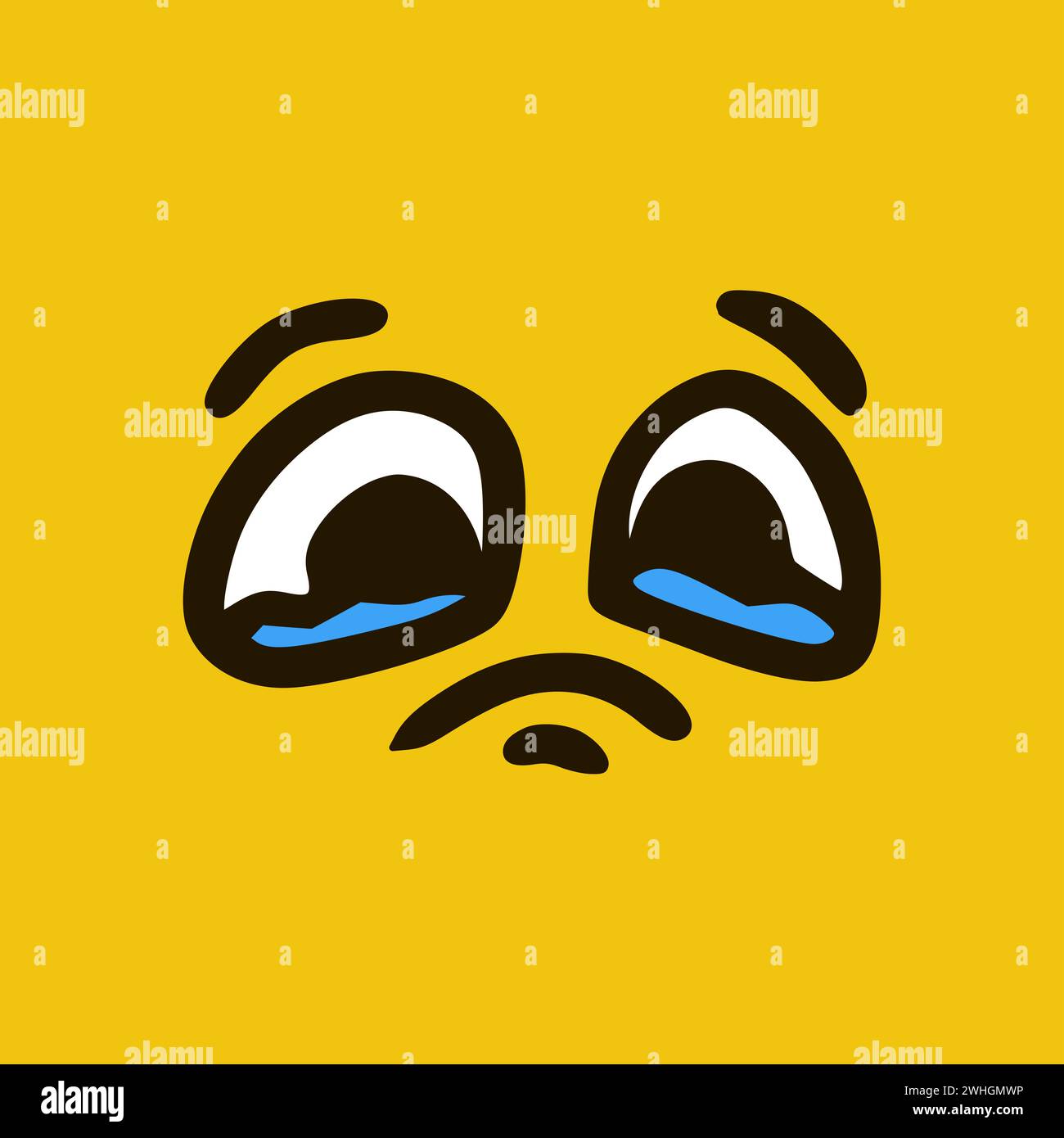 Pleurs. Expressions de visage de dessin animé. Illustration de la bouche et des yeux des personnages Doodle. Banque D'Images