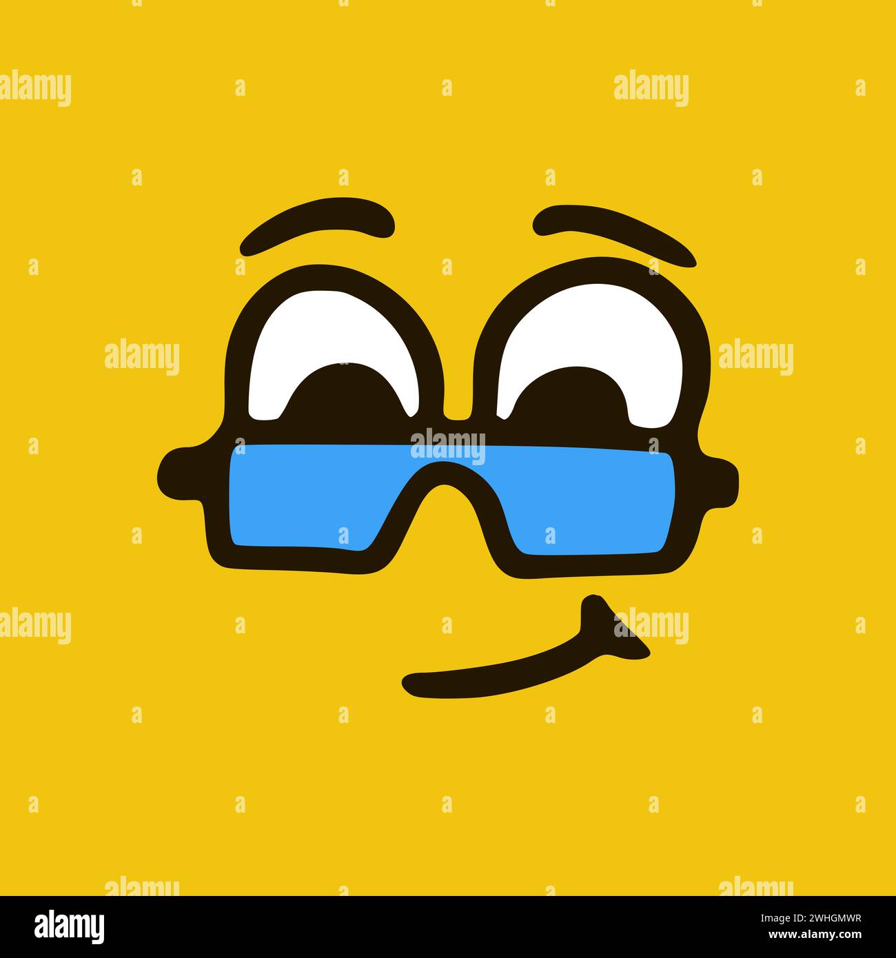 Visage drôle avec des verres. Expressions de visage de dessin animé. Illustration de la bouche et des yeux des personnages Doodle. Banque D'Images