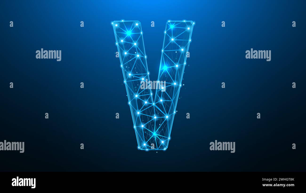 Illustration vectorielle polygonale de la lettre V sur fond bleu foncé. Banque D'Images