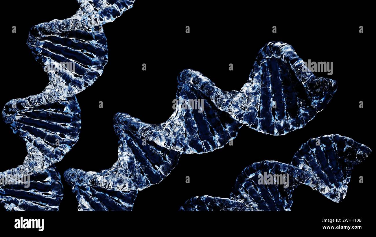 Rendu 3d de l'ADN double hélice avec coloration à l'eau Banque D'Images