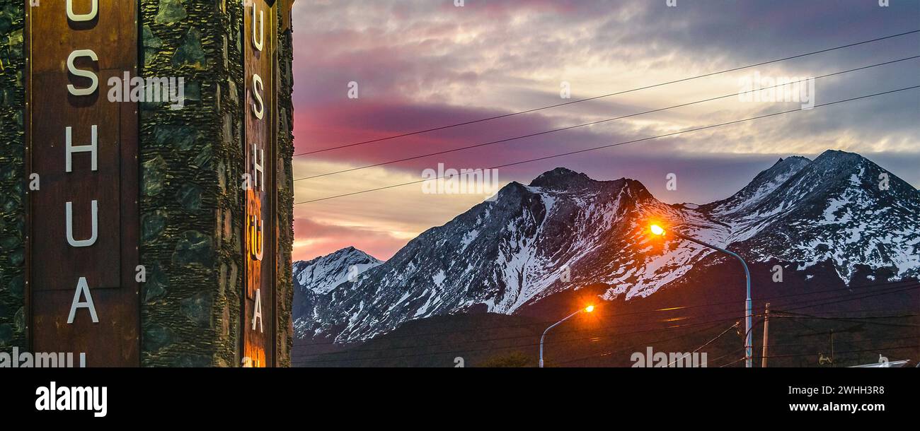 Entrée du portail de bienvenue d'Ushuaia Banque D'Images