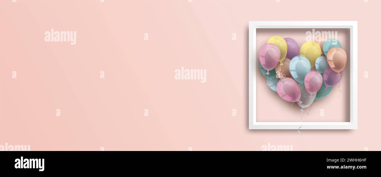 Cadre blanc avec un coeur de ballon sur le fond rose. Fichier vectoriel EPS 10. Banque D'Images