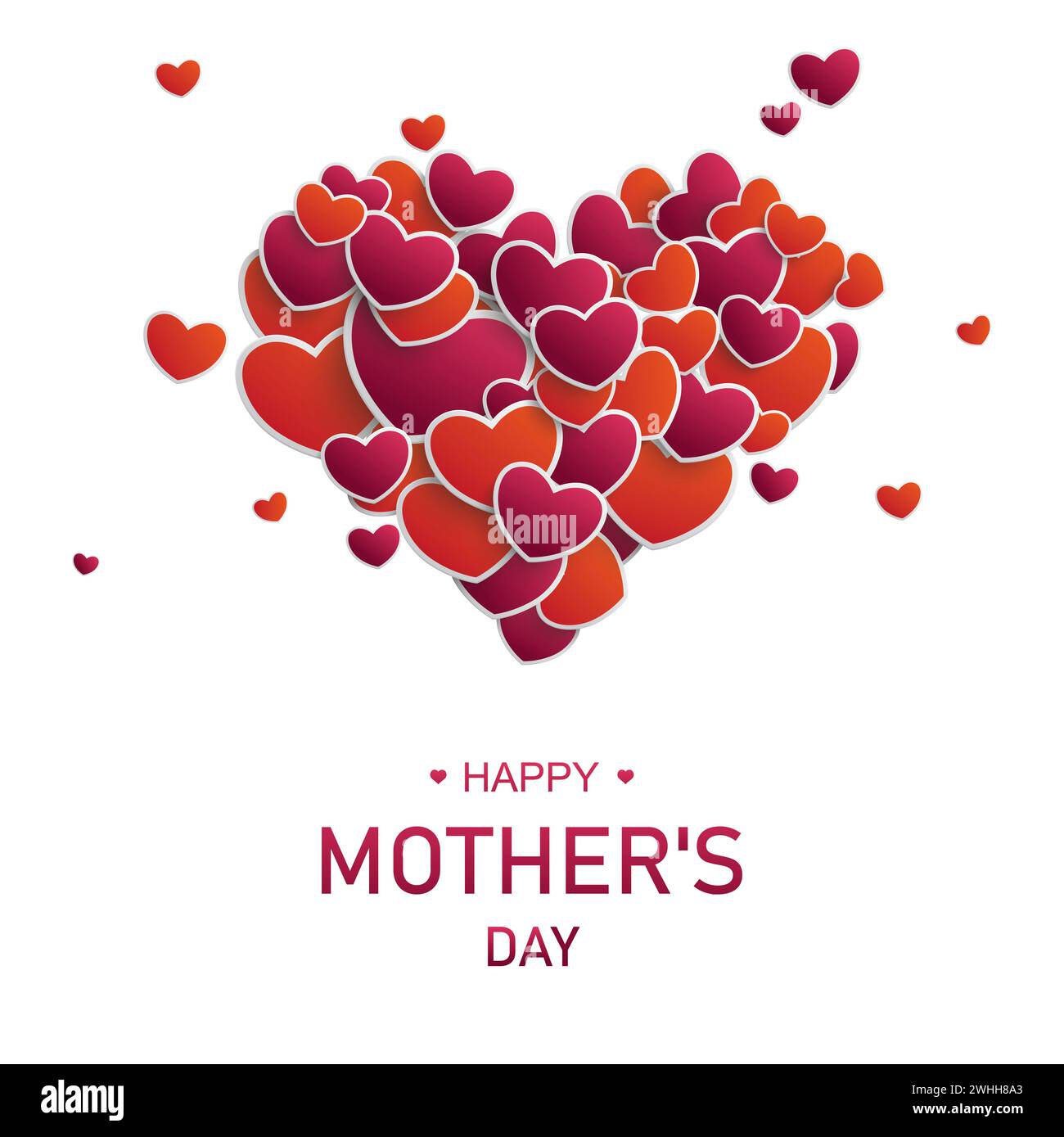 Cœurs volants avec le texte Happy Mothers Day. Fichier vectoriel EPS 10. Banque D'Images